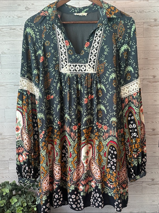 Dresses & Skirts - Entro Boutique Boho Floral Paisley Tunic Dress Small Crochet Lace Long Sleeve